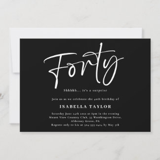 40 Moderne Minimalistische Schwarz-weiß 40. Geburt Einladung