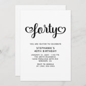 40 Niedlich Hearts Script 40. Geburtstag Einladung (Vorne/Hinten)