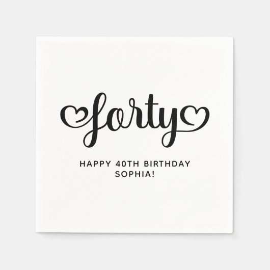 40 Niedlich Hearts Script 40. Geburtstag Serviette (Vorderseite)