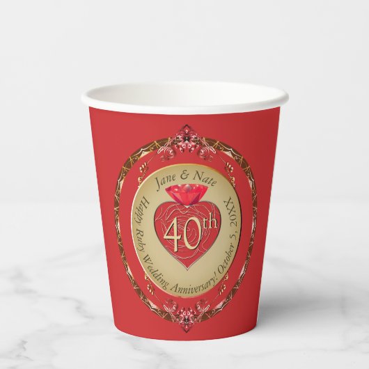 40. oder 15. Ruby-Hochzeitstag Pappbecher (Rückseite)