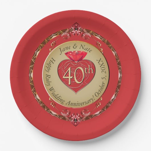 40. oder 15. Ruby-Hochzeitstag Pappteller (Vorderseite)