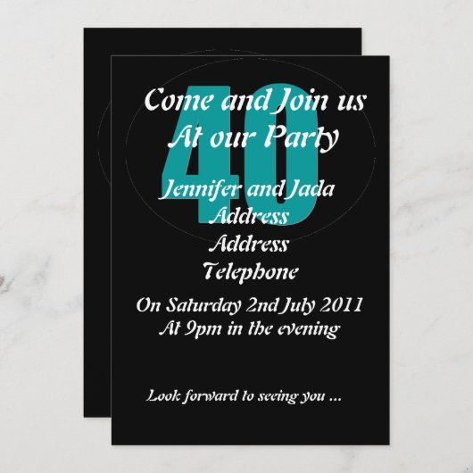 40. Party Einladung (Vorne/Hinten)