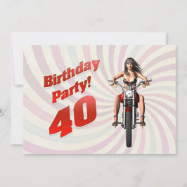 40. Party mit einem Mädel auf einem Motorrad Einladung