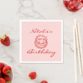 40. Pink Hand Drawn Cake Meilenstein Spaß Geburtst Serviette (Beispiel)