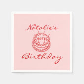 40. Pink Hand Drawn Cake Meilenstein Spaß Geburtst Serviette (Vorderseite)