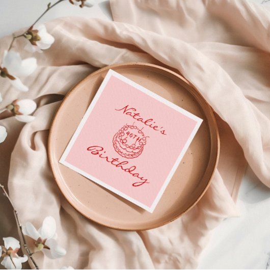 40. Pink Hand Drawn Cake Meilenstein Spaß Geburtst Serviette