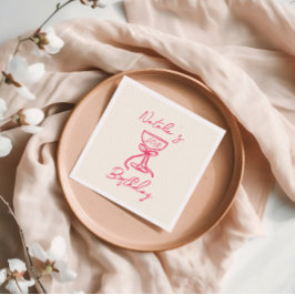 40. Pink Hand Drawn Champagne Bow Glass Geburtstag Serviette