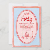 40. Pink Hand Gezeichnet Kuchen Quirky Geburtstag Einladung (Vorderseite)