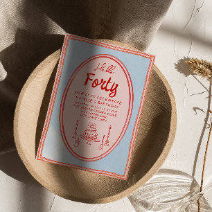 40. Pink Hand Gezeichnet Kuchen Quirky Geburtstag Einladung