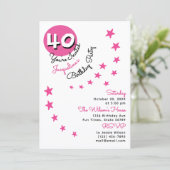 40. Pink Happy Geburtstag Individuelle Name Einlad Einladung (Stehend Vorderseite)