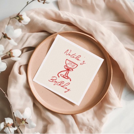 40. Retro Hand Drawn Bow Champagne Glass Geburtsta Serviette