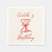 40. Retro Hand Drawn Bow Champagne Glass Geburtsta Serviette (Vorderseite)