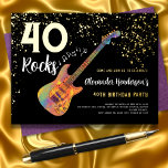 40 Rocks Geburtstagsparty Black and Gold Glitzer Folie Einladungspostkarte<br><div class="desc">40 Rocks Rock and Roll Black Gold Glitzer 40. Geburtstag Party Einladungen mit cooler E-Gitarre mit funky farbenfrohen Mustern und Orange Flamme Pick Gitarre Gitarre und musikalische Noten Illustration mit personalisierter Schwarz-Gold modernen Kalligraphie Typografie. Dieses leicht zu bedienende Template schafft die perfekte personalisierte Einladung, um vierzig im Rock'n'Roll-Stil zu feiern...</div>