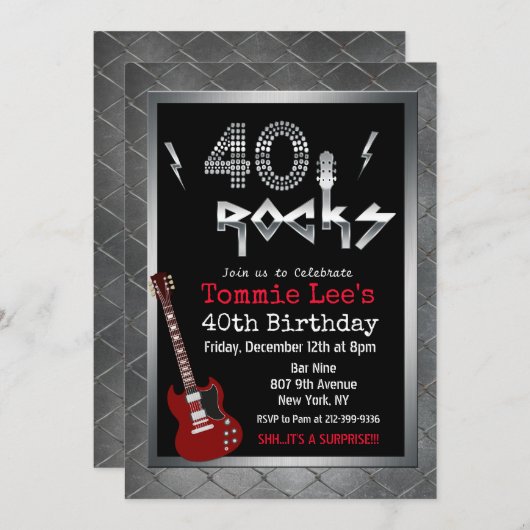 40 Rocks Rockstar Gitarre 40. Geburtstag Einladung (Vorne/Hinten)