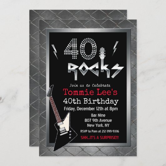 40 Rocks Rockstar Gitarre 40. Geburtstag Einladung (Vorne/Hinten)