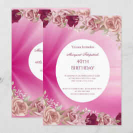 40. Rosa Blume Rosa Rosen Geburtstagsparty Einladung