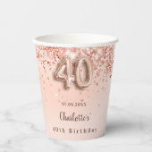 40. Rose Gold Glitzer Monogramm Name Pappbecher (Vorderseite)