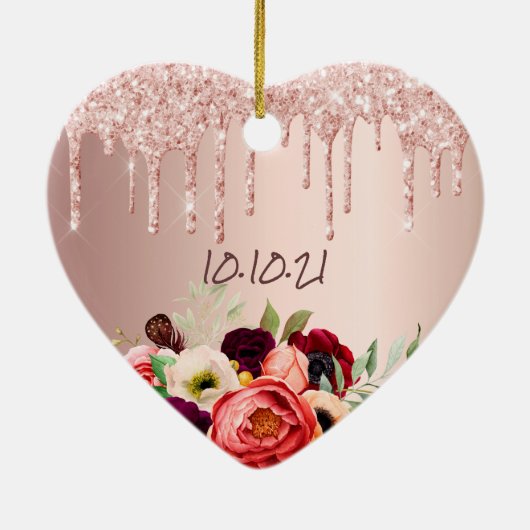 40. Rose Gold Tropfen rosa Blume Keramik Ornament (Hinten)