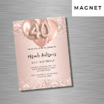 40. Rose Goldballons Luxus Magneteinladung<br><div class="desc">Für einen eleganten 40. Geburtstag. Eine Rose goldener Hintergrund. Mit Rose Gold,  rosa Imitat Glitzer,  Glitzern und Ballons dekoriert. Personalisieren und fügen Sie einen Namen und Party-Details. Der Name ist mit einem handgeschriebenen Stil Skript geschrieben,  Nummer 40 mit ballon Stil Schriftart.</div>