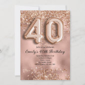 40. Roségold Glitter Geburtstag Einladung (Vorderseite)