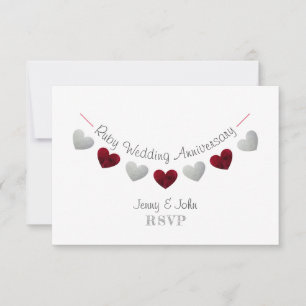 40. Rubinhochzeit Herz-Jubiläum Antwortkarte RSVP Karte
