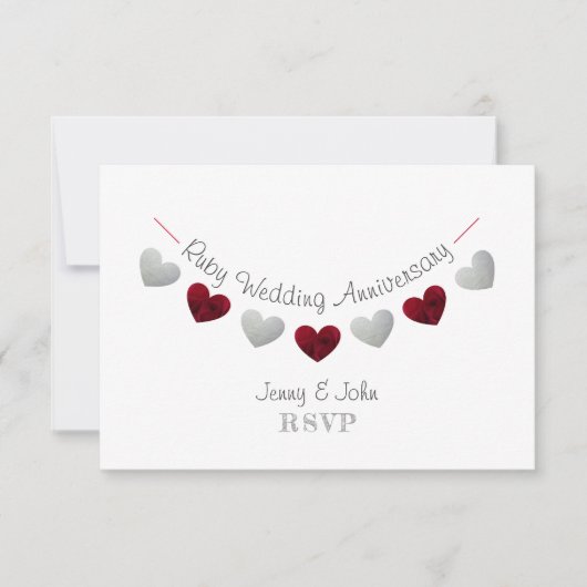 40. Rubinhochzeit Herz-Jubiläums-Antwortkarte RSVP Karte (Vorderseite)