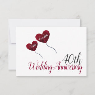 40. Rubinhochzeit rote Herzballons Dankeskarte