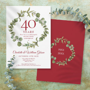 40. Rubinhochzeitsjubiläum Elegante Girlande Einladung