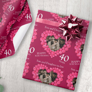 40. Rubinhochzeitsjubiläum rote Herzen Foto Geschenkpapier