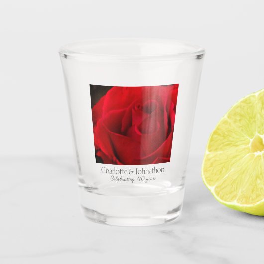 40. Rubinhochzeitsrose Ehemann & Ehefrau Schnapsglas (Vorderseite)
