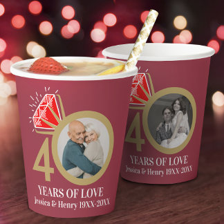 40. Rubinhochzeitstag Foto damals und heute Pappbecher