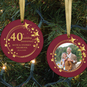 40. Rubinhochzeitstag Foto Goldene Sterne Keramik Ornament