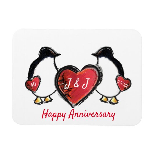 40. rubinischer Hochzeitspinguin Magnet (Horizontal)