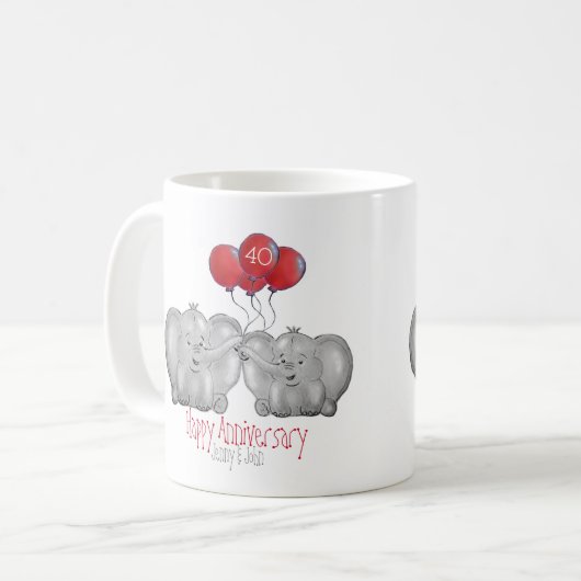 40. rubinischer Hochzeitstag Elefantengeschenk Kaffeetasse (Vorderseite Links)