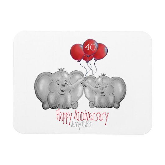 40. rubinischer Hochzeitstag Elefantengeschenk Magnet (Horizontal)