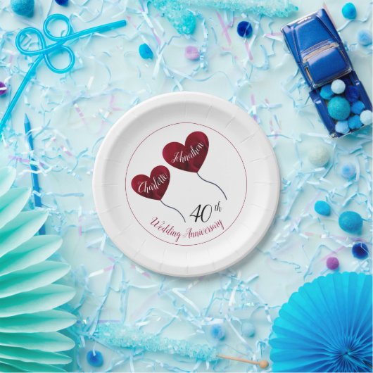 40. rubinischer Hochzeitstag rotes Herz Pappteller (Party)