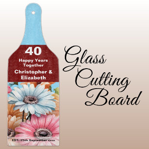 40. Rubinjubiläum Floral Blau Schneidebrett