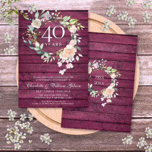 40. Rubinrote Holz-Blumen-Hochzeitsjubiläum Einladung