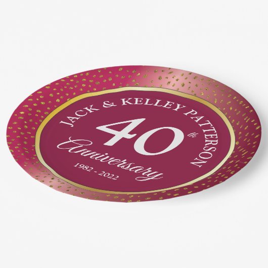 40. Ruby Anniversary Paper Plate Pappteller (Schrägansicht)