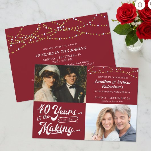 40. Ruby Anniversary Then & Now Fotos Party Einladung