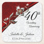 40. Ruby Floral Hochzeitstag 💞 Rechteckiger Pappuntersetzer (Vorderseite)