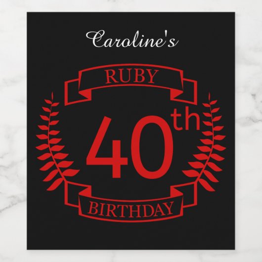 40. Ruby Geburtstag Weinetikett (Einzelnes Label)
