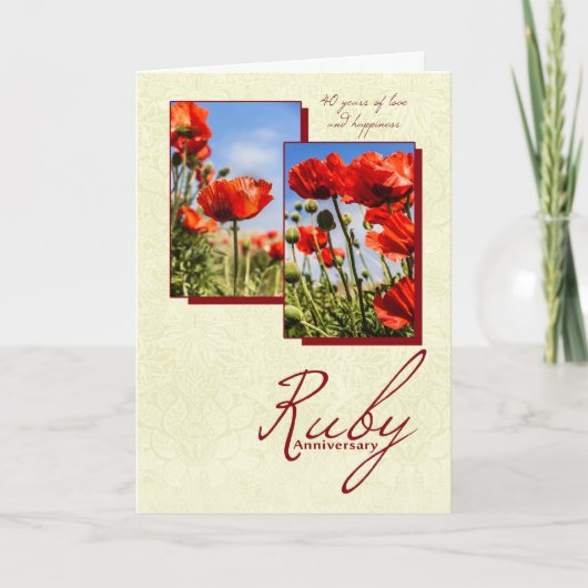 40. Ruby Hochzeitsfeier mit Poppies Karte (Vorderseite)