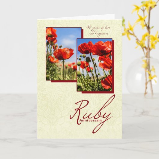 40. Ruby Hochzeitsfeier mit Poppies Karte (Gelbe Blume)