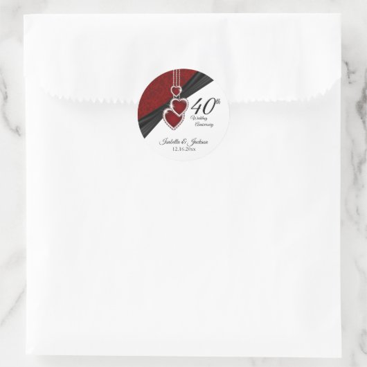 40. Ruby Hochzeitsfeier Runder Aufkleber (Tasche)