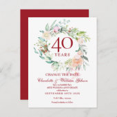 40. Ruby Hochzeitstag ändern Datum Ankündigungspostkarte (Vorne/Hinten)