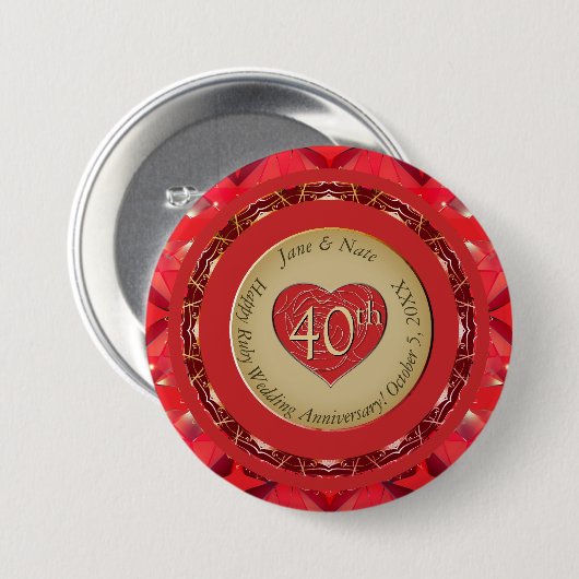 40. Ruby-Hochzeitstag Button (Vorne & Hinten)