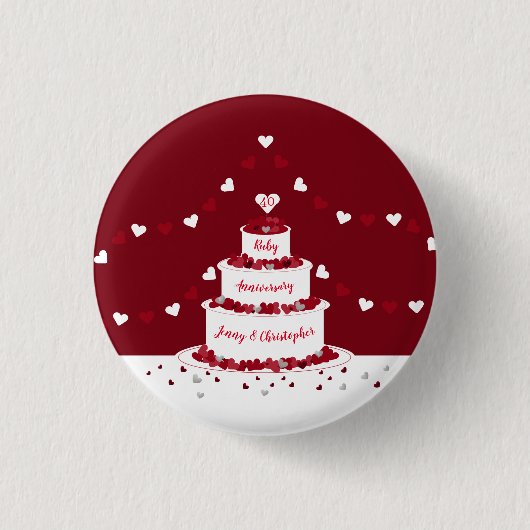 40. ruby Hochzeitstag Kuchen Design Button (Vorderseite)
