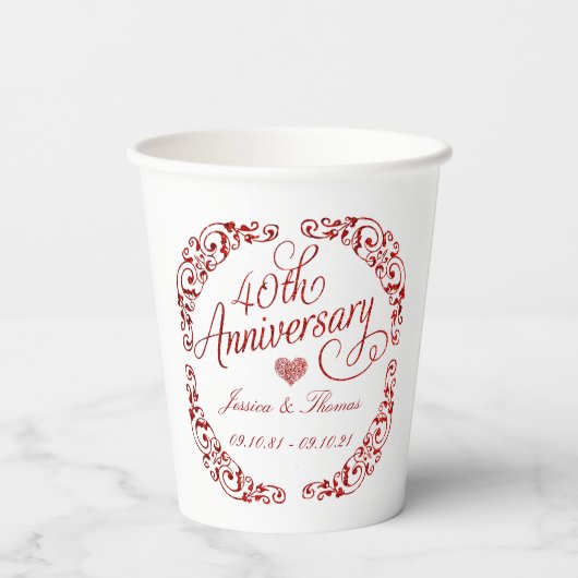 40. Ruby-Hochzeitstag Pappbecher (Rückseite)