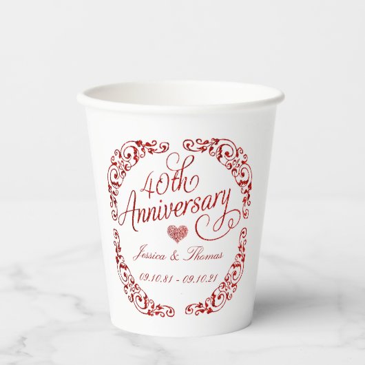 40. Ruby-Hochzeitstag Pappbecher (Vorderseite)